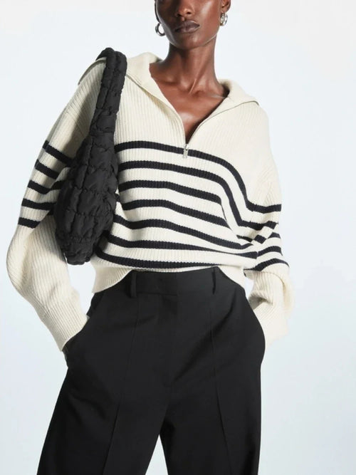 Knitted Women's Pullover with Zipper