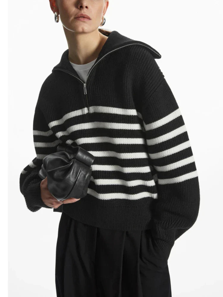 Knitted Women's Pullover with Zipper