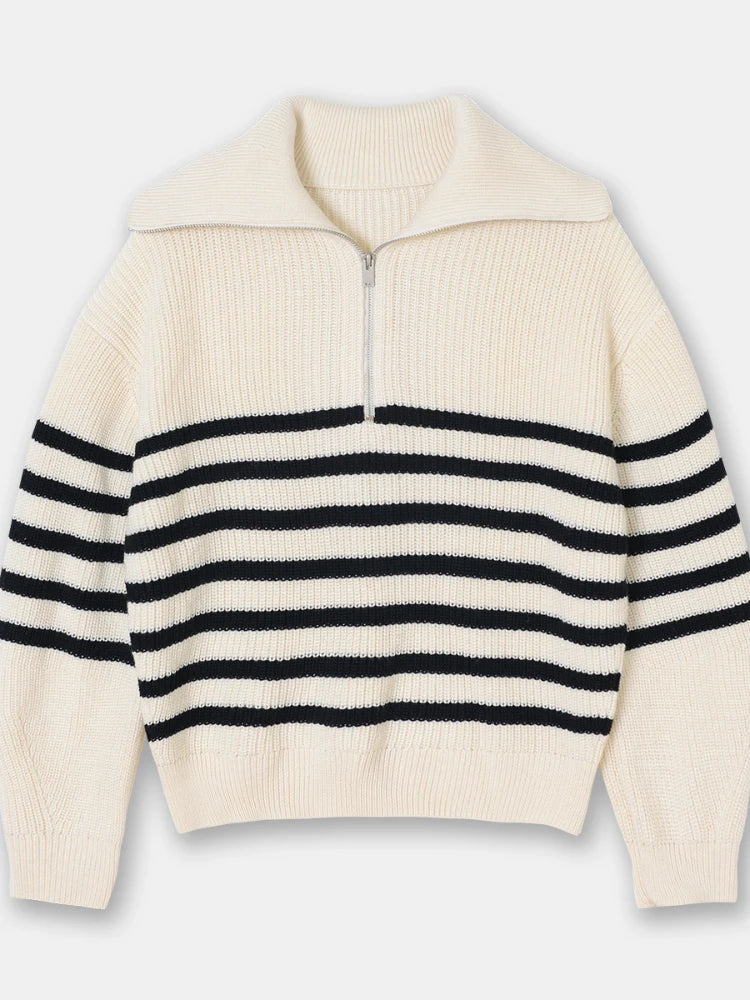 Knitted Women's Pullover with Zipper
