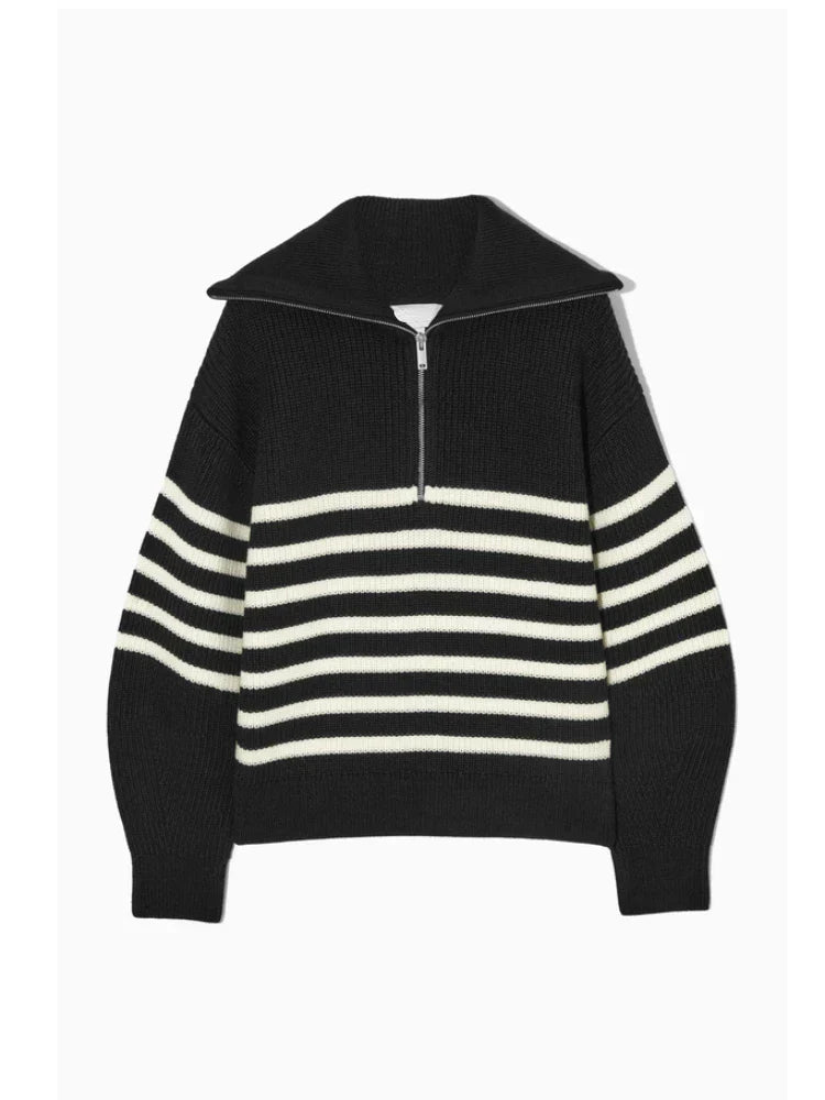 Knitted Women's Pullover with Zipper