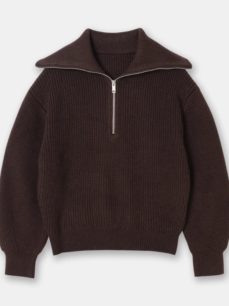 Knitted Women's Pullover with Zipper