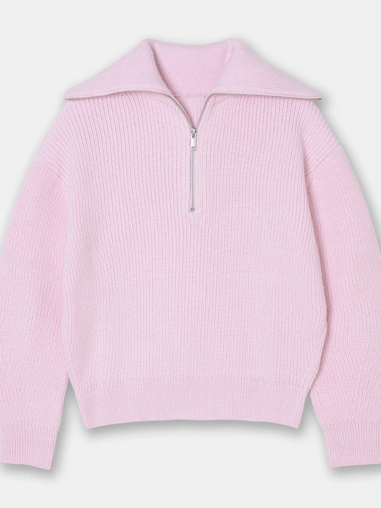 Knitted Women's Pullover with Zipper