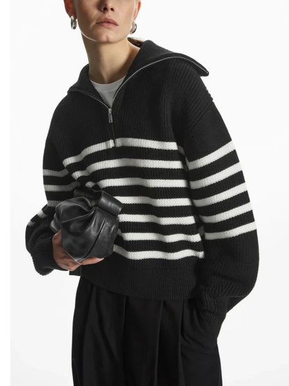 Knitted Women's Pullover with Zipper