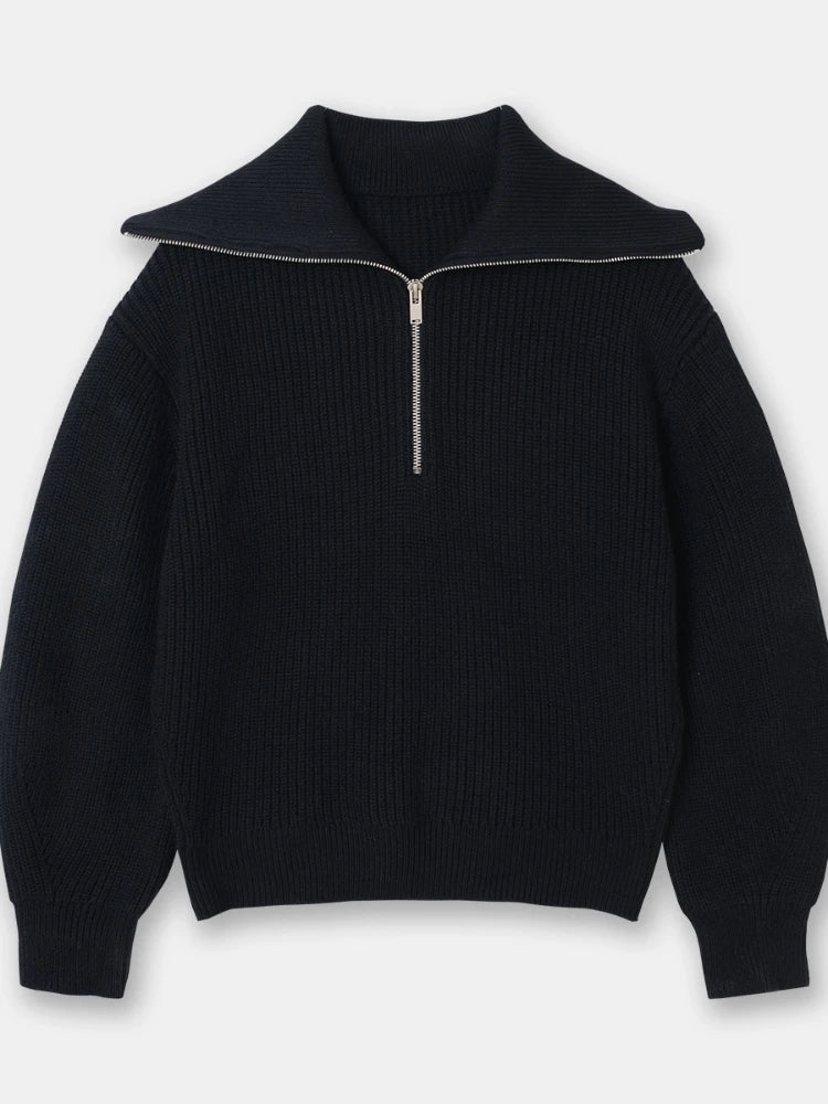 Knitted Women's Pullover with Zipper
